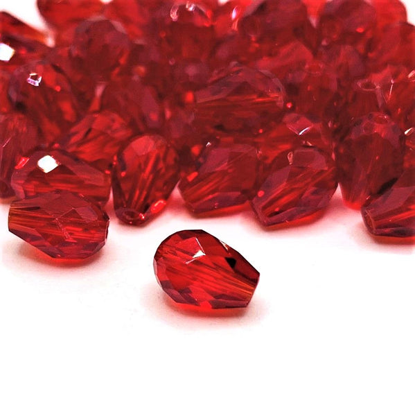 4, 20 or 50 Pieces: 6x8 mm Teardrop Dark Red Imitation Crystal July Birthstone Beads