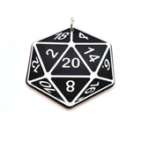 1, 4 or 20 Pieces: Black and White 20 Sided Dice Pendant, D20, Gamer, Acrylic Charm - Double Sided