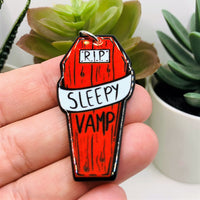 1, 4 or 20 Pieces: Sleepy Vampire Pendant Charms, Red and Black, Halloween: Double Sided