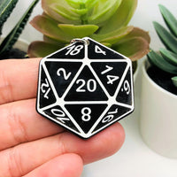 1, 4 or 20 Pieces: Black and White 20 Sided Dice Pendant, D20, Gamer, Acrylic Charm - Double Sided