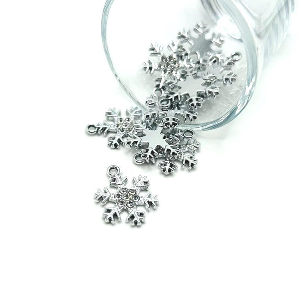 1, 4, 20 or 50 Pieces: Silver Rhinestone Snowflake Charms