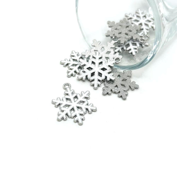 1, 4, 20 or 50 Pieces: White Enamel Snowflake Christmas Charms