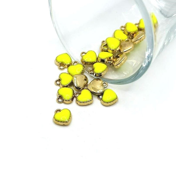 4, 20 or 50 Pieces: Yellow and Gold Enamel Heart Charms