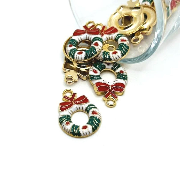 1, 4, 20 or 50 Pieces: Enamel Christmas Wreath Charms