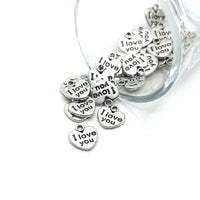 1, 4, 20 or 50 Pieces: Small I Love You Heart Charms - Double Sided