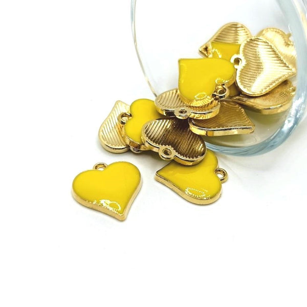 1, 4, 20 or 50 Pieces: Yellow Enamel Heart Charms