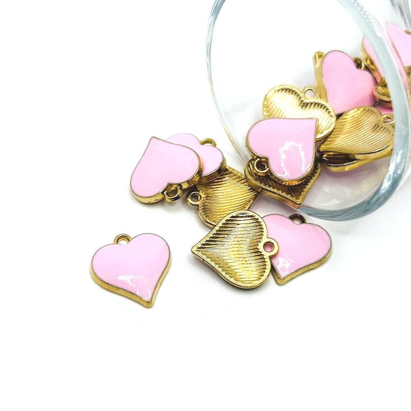 1, 4, 20 or 50 Pieces: Pink Enamel Heart Charms