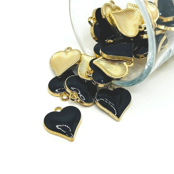 1, 4, 20 or 50 Pieces: Black Enamel Heart Charms