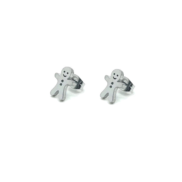 2 Sets Silver Stainless Steel Gingerbread Christmas Earrings