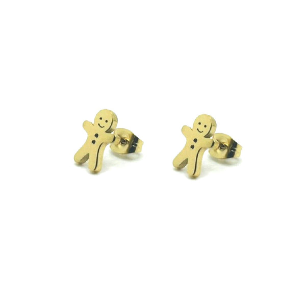 2 Sets Gold Stainless Steel Gingerbread Christmas Earrings