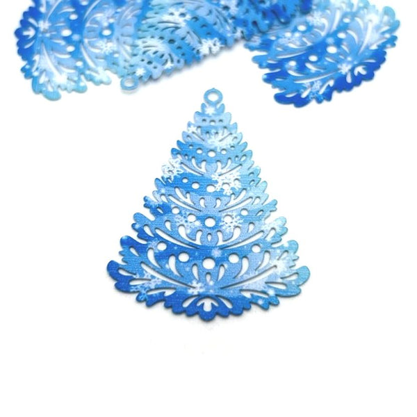 1, 4 or 20 Pieces: Blue Filigree Christmas Tree - Double Sided