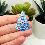 1, 4 or 20 Pieces: Blue Filigree Christmas Tree - Double Sided