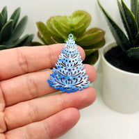 1, 4 or 20 Pieces: Blue Filigree Christmas Tree - Double Sided