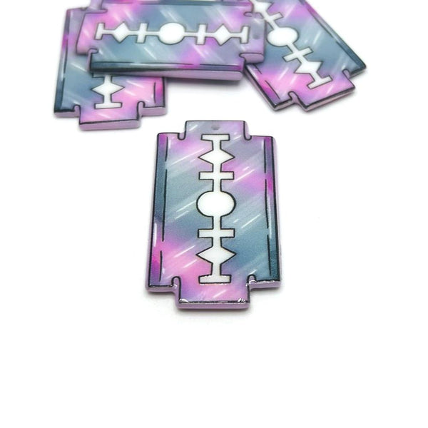 1, 4 or 20 Pieces: Pink Razor Blade Halloween Charm - Double Sided