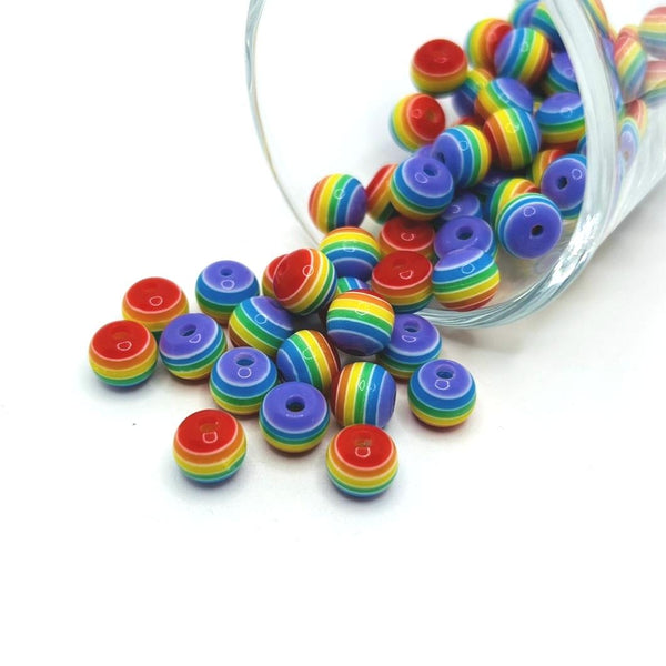 200 Pieces: 8mm Striped Round Rainbow Beads