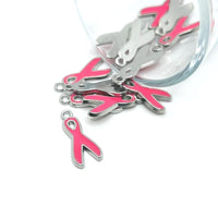 4, 20 or 50 Pieces: Pink Awareness Breast Cancer Ribbon Charms