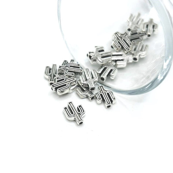 4, 20 or 50 Pieces: Silver Tiny Saguaro Spacer Beads