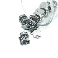 4, 20 or 50 Pieces: Black Enamel Glitter Cat Charms