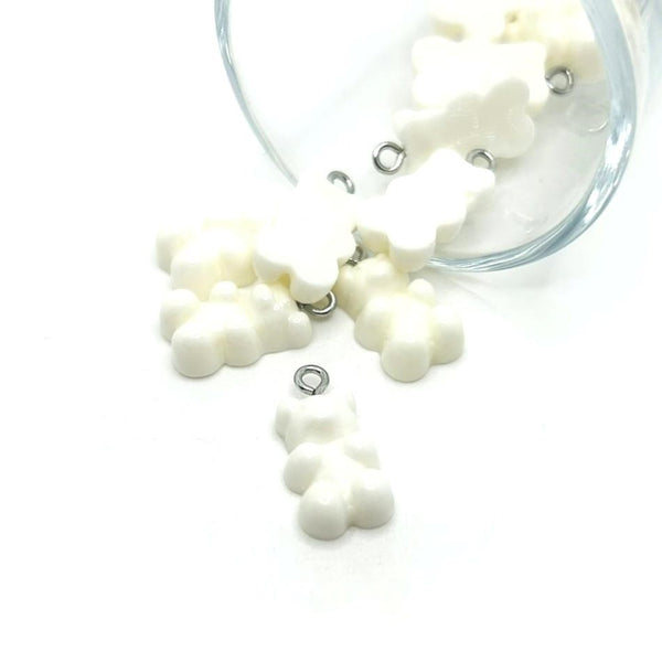 4, 20 or 50 Pieces: White Gummy Bear Resin 3D Charms with eye screw