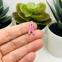 4, 20 or 50 Pieces: Pink Awareness Breast Cancer Ribbon Charms