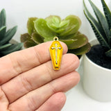 1, 4, 20 or 50 Pieces: Yellow and Gold Vampire Coffin Charms