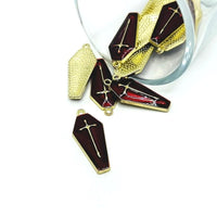 4, 20 or 50 Pieces: Red and Gold Vampire Coffin Charms