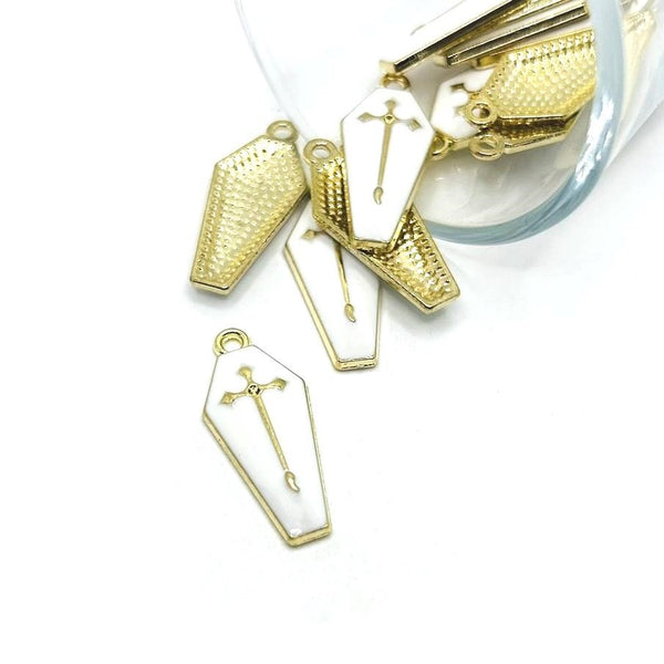 1, 4, 20 or 50 Pieces: White and Gold Vampire Coffin Charms