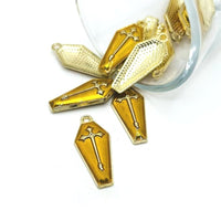 1, 4, 20 or 50 Pieces: Yellow and Gold Vampire Coffin Charms