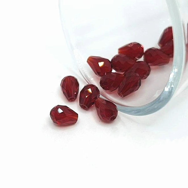 4, 20 or 50 Pieces: 6x8 mm Teardrop Dark Red Imitation Crystal July Birthstone Beads