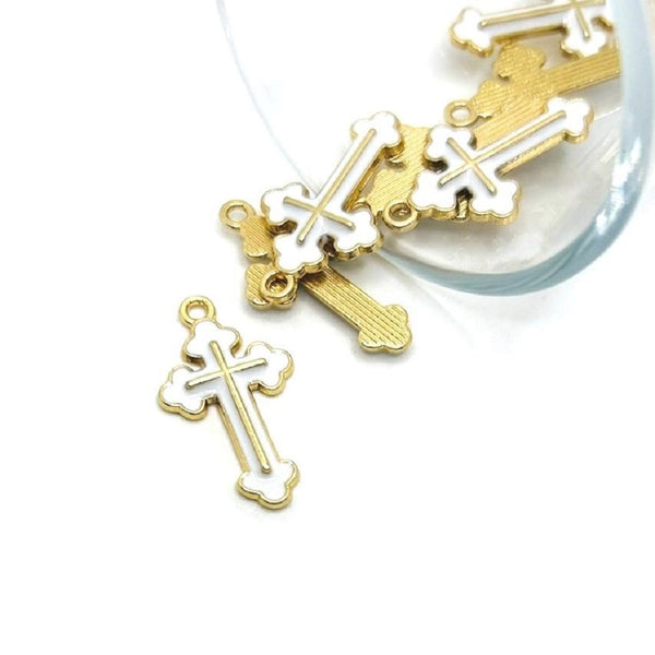 1, 4, 20 or 50 Pieces: White Enamel Cross Charms