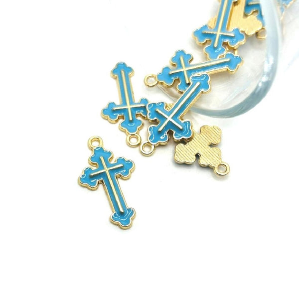 1, 4, 20 or 50 Pieces: Light Blue Enamel Cross Charms