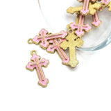 1, 4, 20 or 50 Pieces: Pink Enamel Cross Charms