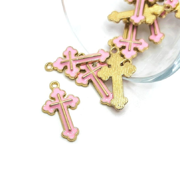 1, 4, 20 or 50 Pieces: Pink Enamel Cross Charms