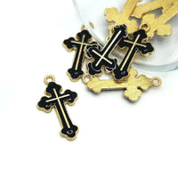 1, 4, 20 or 50 Pieces: Black Enamel Cross Charms