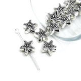 1, 4, 20 or 50 Pieces: Silver Starfish Spacer Beads