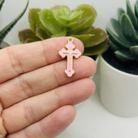 1, 4, 20 or 50 Pieces: Pink Enamel Cross Charms