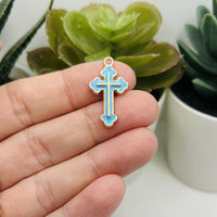 1, 4, 20 or 50 Pieces: Light Blue Enamel Cross Charms