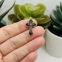 1, 4, 20 or 50 Pieces: Black Enamel Cross Charms