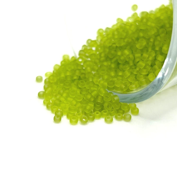 10 or 50 grams Lime Green Frosted 12/0 Glass Seed Beads, Grade A