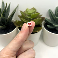 100 Pieces: Red and White Square Heart Beads