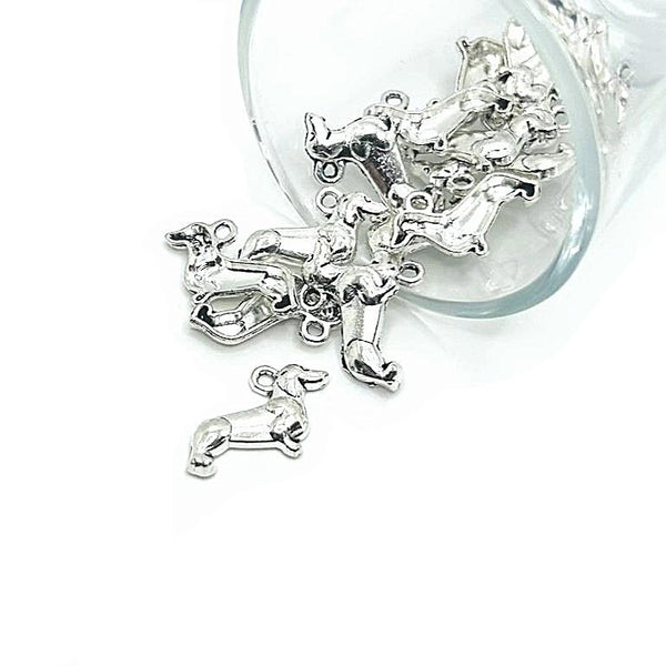 4, 20 or 50 Pieces: Silver Dachshund Wiener Dog Charms
