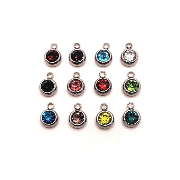 12 or 60 Pieces: 201 Stainless Steel Birthstone Rhinestone Charm Set