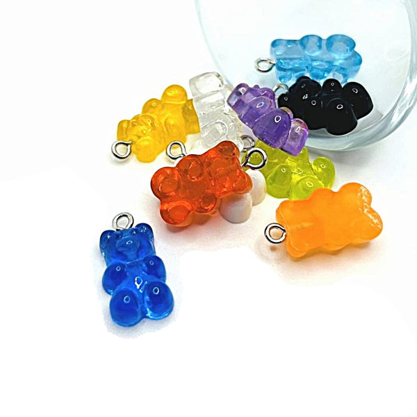 4, 20 or 50 Pieces: Mix Color Gummy Bear Resin 3D Charms with eye screw