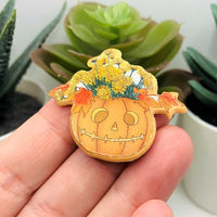 1, 4 or 20 Pieces: Halloween Jack O' Lantern Flower Basket Pendant - Double Sided