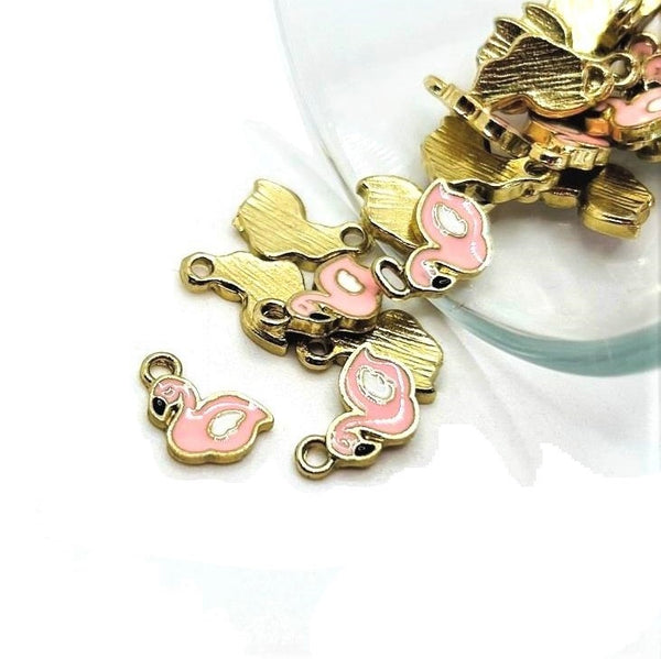 1, 4, 20 or 50 Pieces: Tiny Pink Flamingo Charms