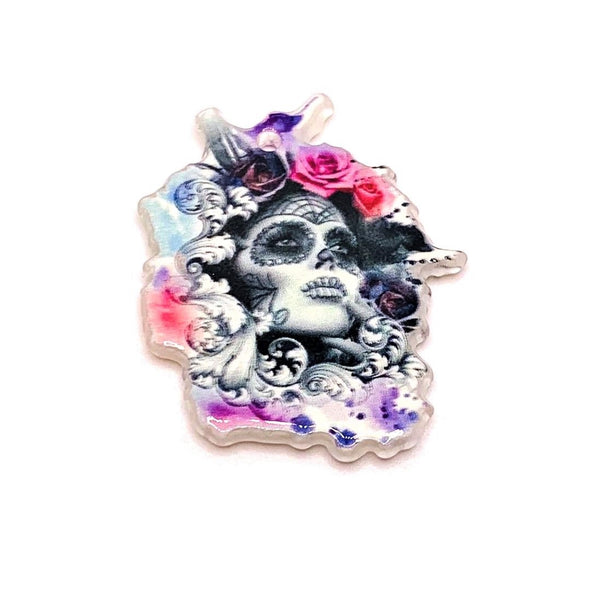 1, 4 or 20 Pieces: Dia De Los Muertos Sugar Skull Pendant - Double Sided!