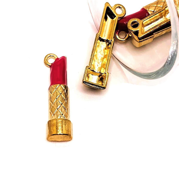 4 or 12 Pieces: Pink and Gold Lipstick Makeup Charms