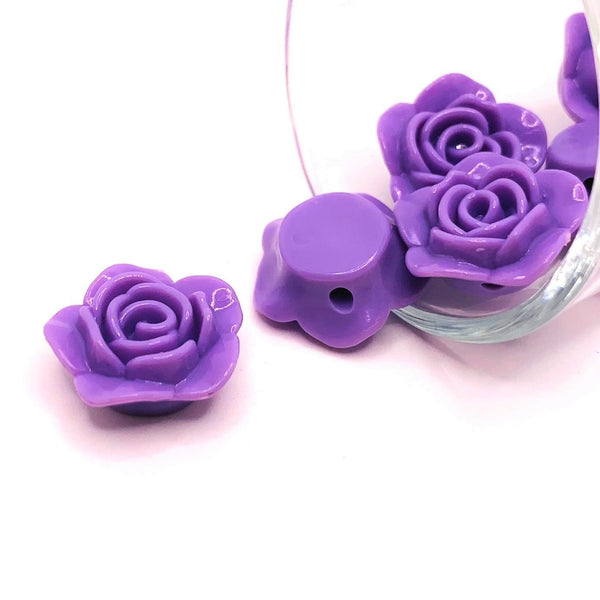4, 20 or 50 Pieces: Purple Chunky Rose Flower Beads