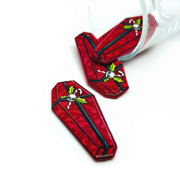 1, 4 or 20 Pieces: Red Creepy Christmas Coffin Charms - Double Sided