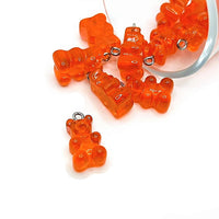 4, 20 or 50 Pieces: Red Orange Gummy Bear Resin 3D Charms with eye screw
